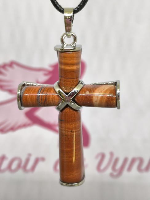 collier croix jaspe rouge pierre naturelle