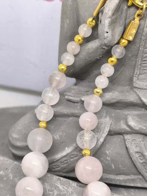 Collier lithothérapie chakra du cœur Bijou en quartz rose et morganite sur câble doré