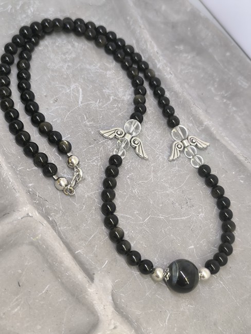 Collier énergétique œil de fer et obsidienne