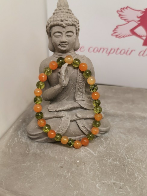 bracelet péridot vert et cornaline orange