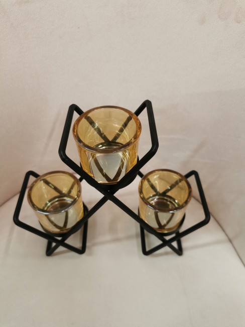 Support bougies moderne en métal noir géométrique