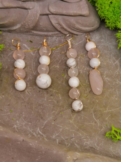Pendentif Quartz Rose et Howlite pendentif régime pierre naturelle