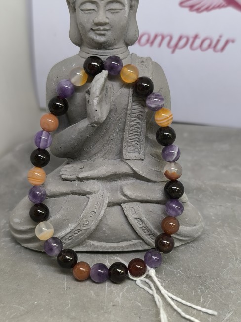 Bracelet astrologique Scorpion en grenat cornaline et améthyste monté sur élastique