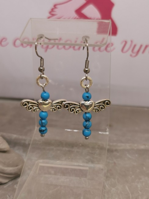 boucles oreilles howlite bleue ange pierre naturelle