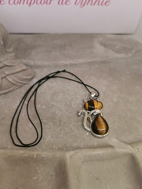 Collier cuir noir bijou oeil du tigre homme femme