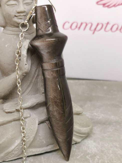 pendule obsidienne dorée chaine argent