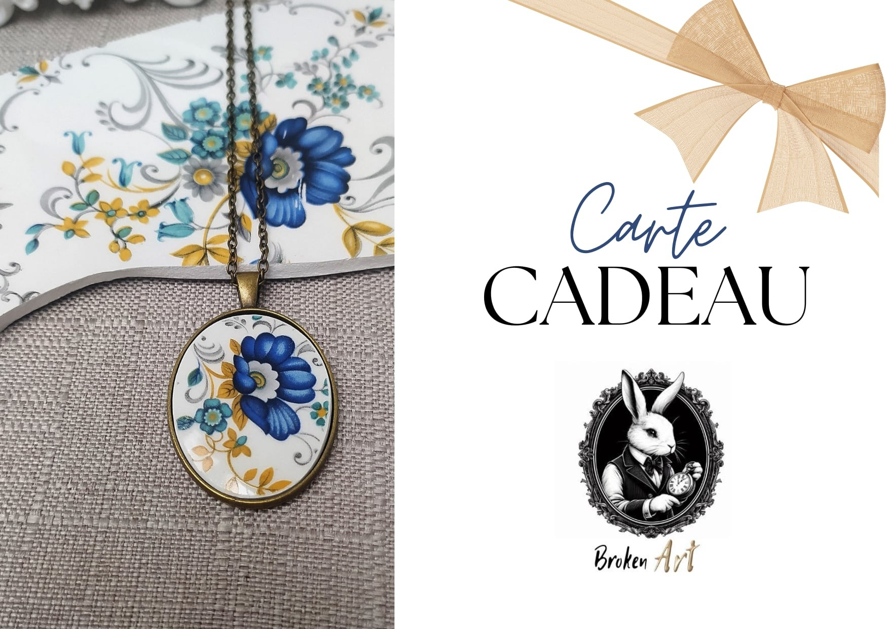 Elle permet à son destinataire de choisir librement parmi nos bijoux uniques en vaisselle ancienne, nos colliers, bracelets, boucles d’oreilles ou créations en verre poli par la mer.