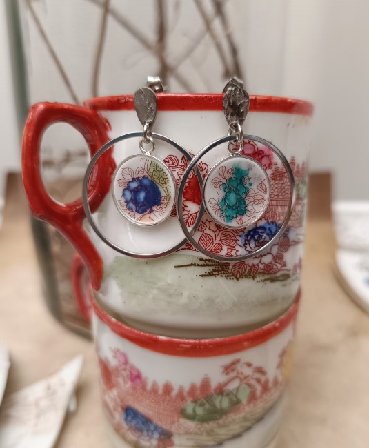 boucles d'oreilles geisha en porcelaine vintage recyclée