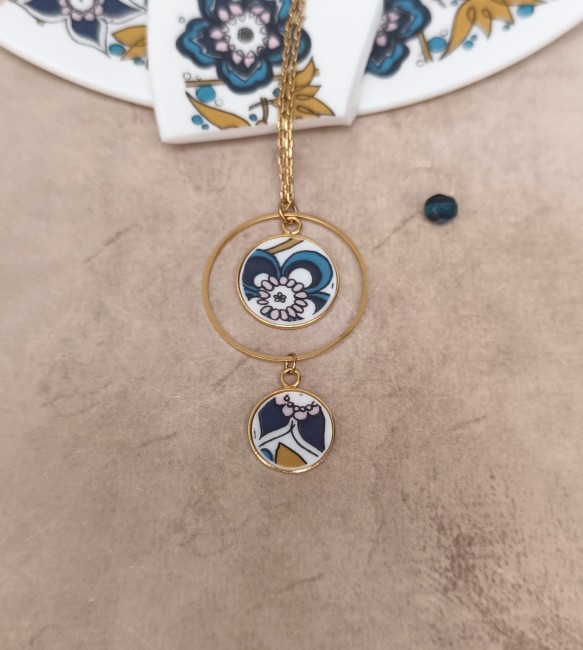 Pendentifs plaqué or en porcelaine ancienne Royal Tuscan – Création artisanale française