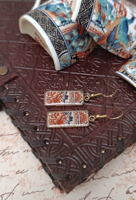 Boucles Imari – Porcelaine japonaise ancienne – Création artisanale française MOTIF avec dorures