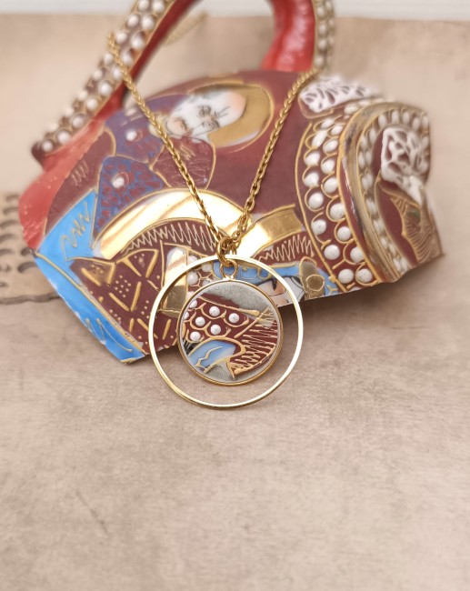 Collier Satsuma en porcelaine japonaise, bijou femme artisanal.