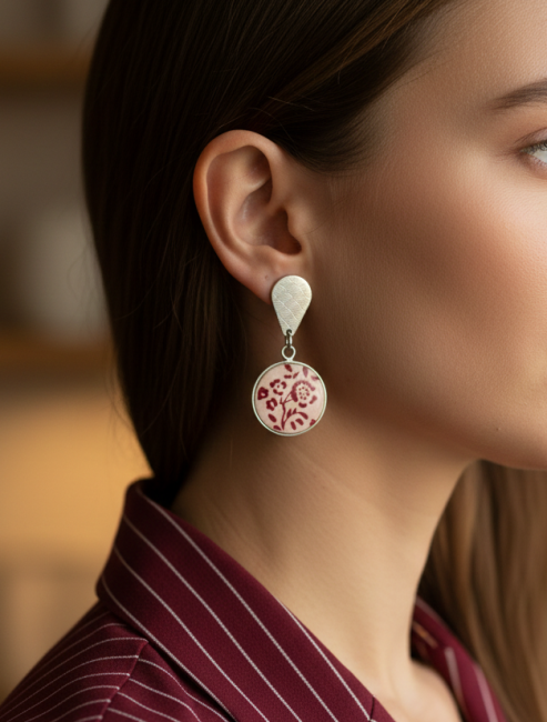 Boucles d’oreilles Siropi portées sur modèle – bijou éthique et vintage