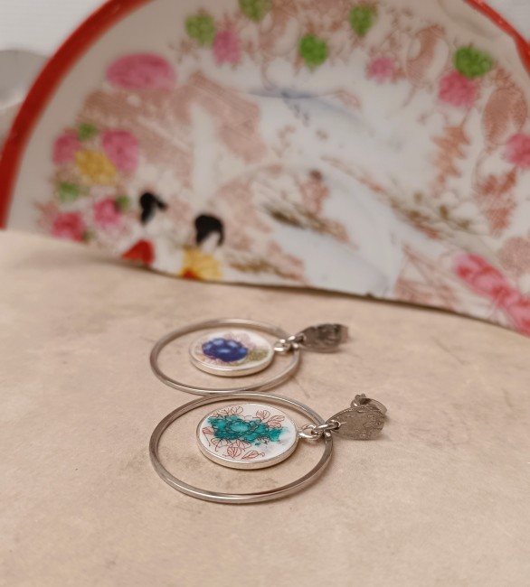 Boucles d'oreilles geisha anneaux et porcelaine