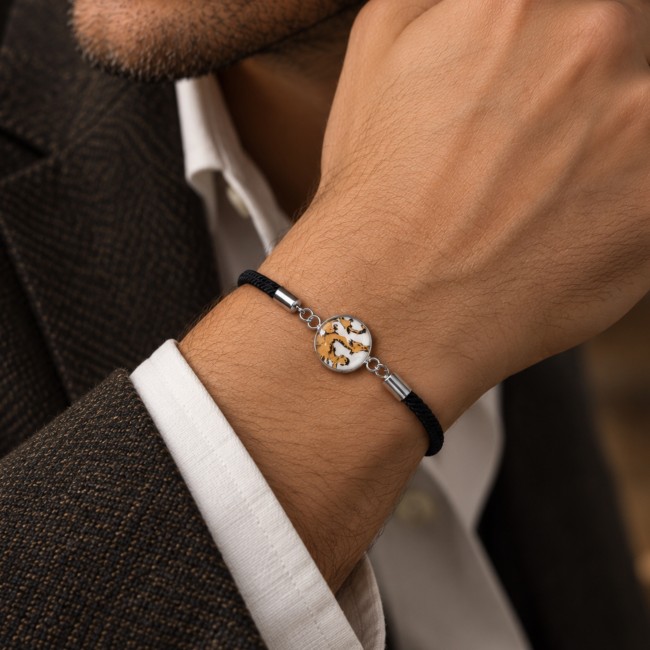 DIONYSOS – Bracelet mixte dragon en faïence ancienne de Gien et coton ciré