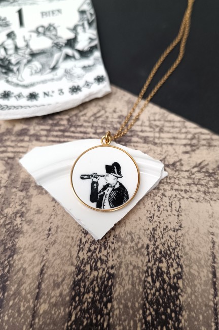 Sautoir Sonate – Bijou en faïence ancienne, cadeau de Noël artisanal