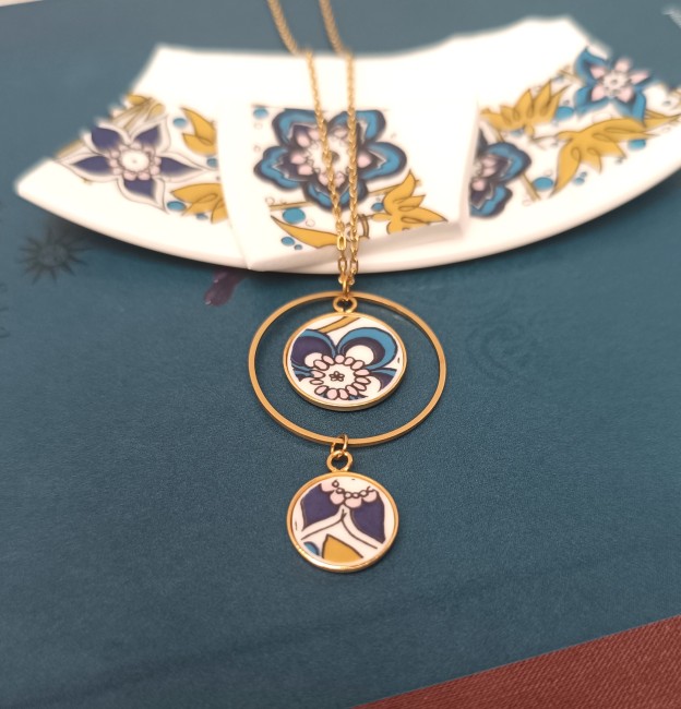 Pendentifs plaqué or en porcelaine ancienne Royal Tuscan – Création artisanale française