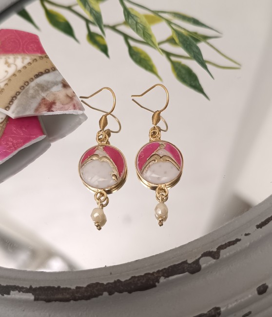 boucles-oreilles-romantika-porcelaine Boucles d’oreilles artisanales Romantika en porcelaine ancienne, plaqué or 24 carats