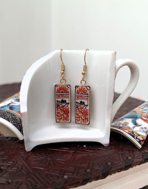 Boucles d'oreilles rectangulaires  Imari  -  Cadeau poétique et durable