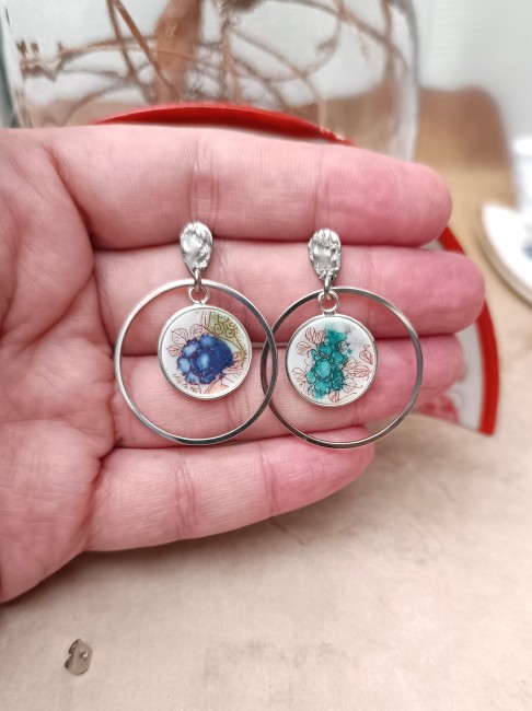 boucles d'oreilles argent porcelaine japonaise recyclée