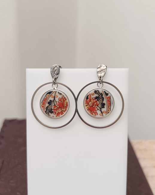 Boucles d'oreilles IMARI – Porcelaine japonaise ancienne – Création artisanale française
