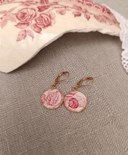 boucles-oreilles- romantika -faience-rose - shabby