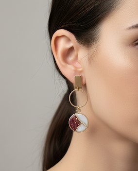 Boucles d’oreilles SATSUMA portées  en porcelaine japonaise ancienne, réalisées à la main à Calais. Bijou unique, poétique et chargé d’histoire.