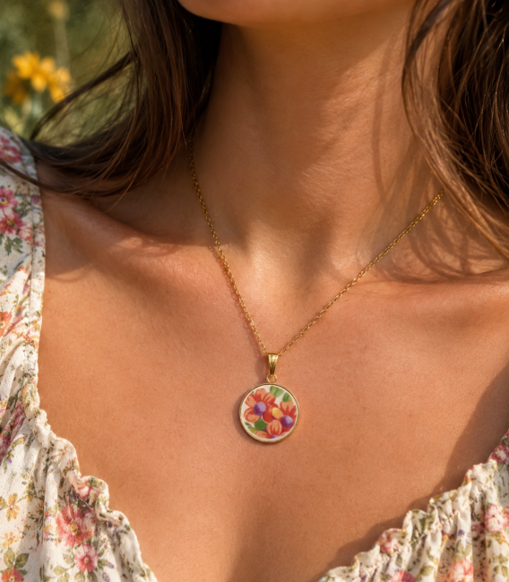 Collier porté sur une chaîne inoxydable de 50 cm pour visualiser son tombé, sa finesse et sa légèreté.