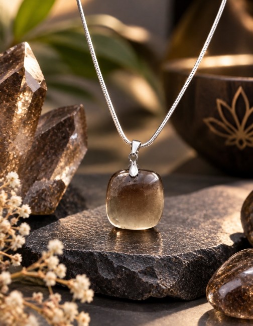 Collier quartz fumé
