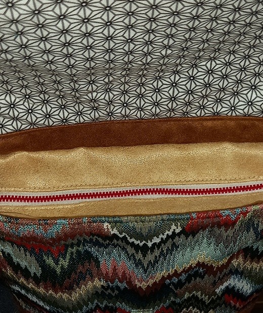 Besace 250026 tissu multicolore zippée écureuil brodé.5