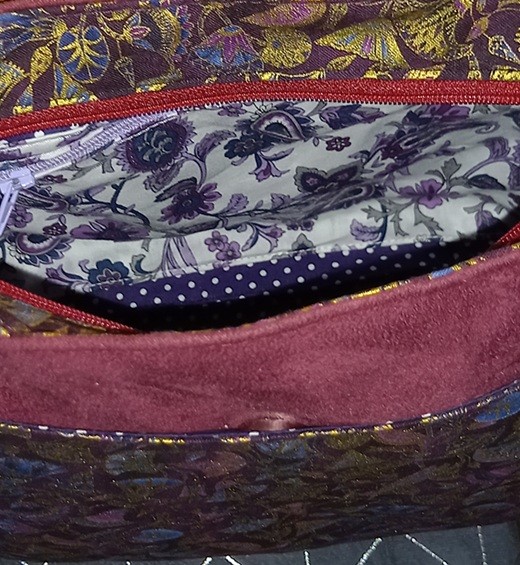Besace 250022 suédine prune zippée poche tissu japonais.3
