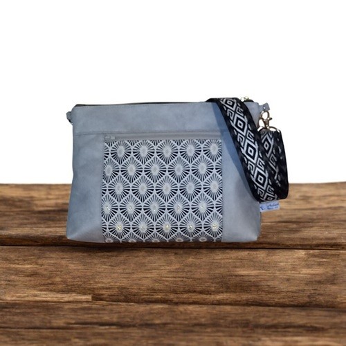 Sac bandoulière 250297 zippé suédine noire grise Yin Yang.3