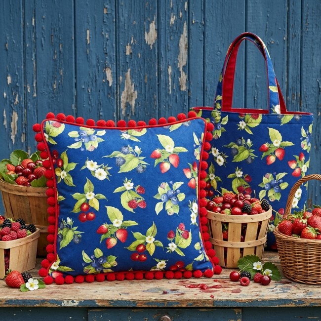 fruits patchwork picnic navy scene OK