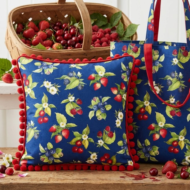 fruits patchwork picnic navy scene 3