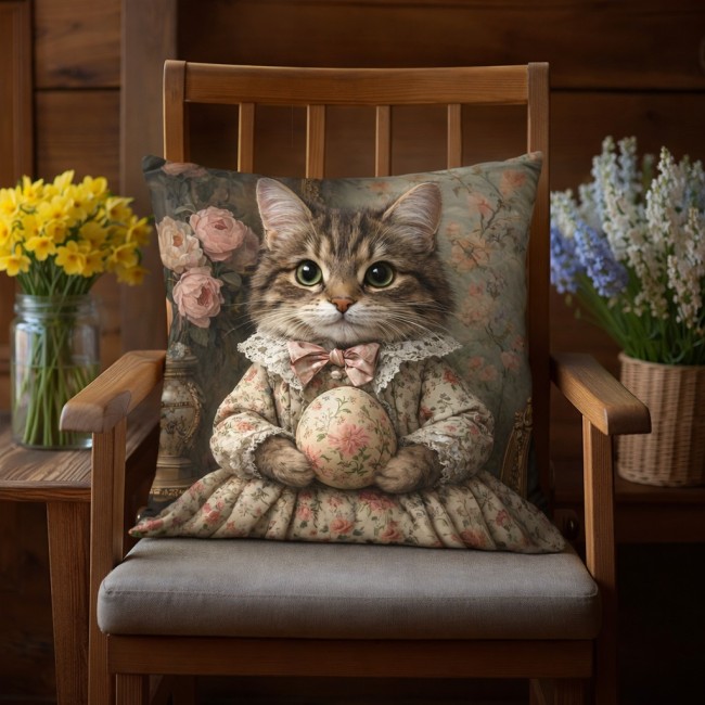 romantique chat oeuf coussin