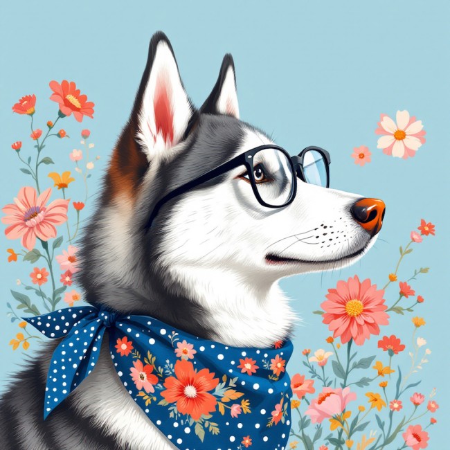 CARRE 20X20 HUSKY BANDANA NAVY - cretonne 100% coton (156 gr)