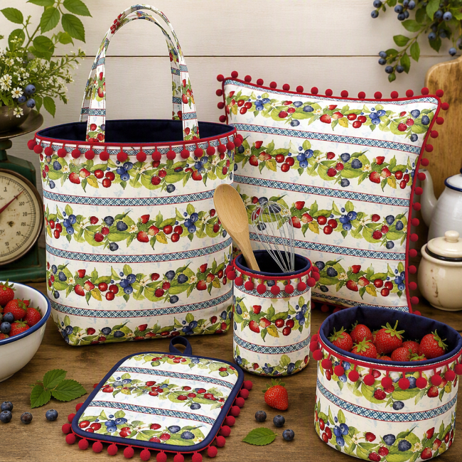 fruits patchwork picnic rayure scene
