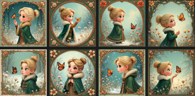 lingette fillette blonde papillon manteau vert