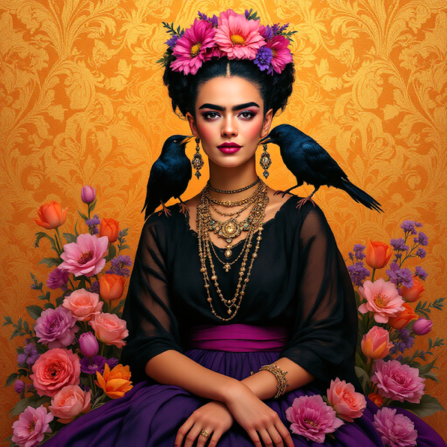 frida mains croisées fond orange