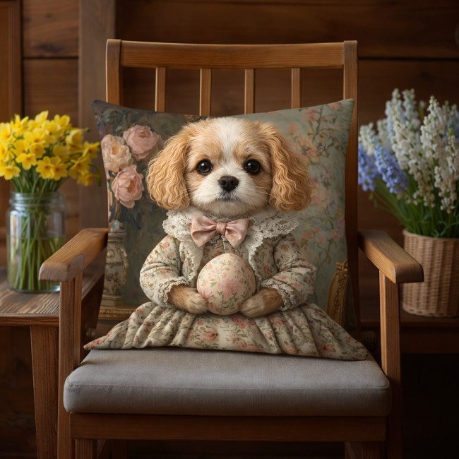 romantique chien oeuf coussin