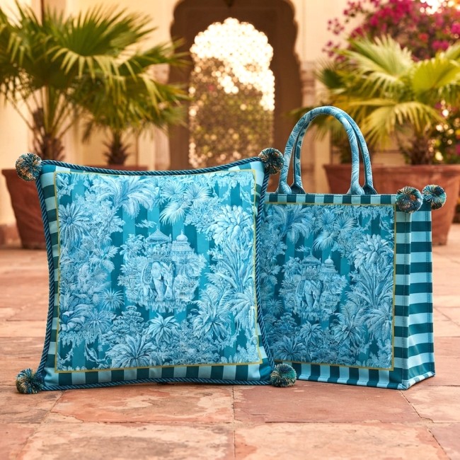 Carré 45X45 ELEPHANT MAHARANI BLEU - velours extra soft