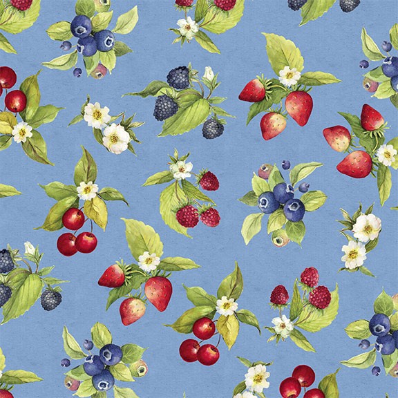fruits patchwork picnic blue
