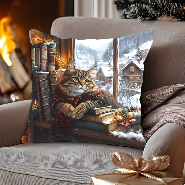 coussin chat livres fenetre