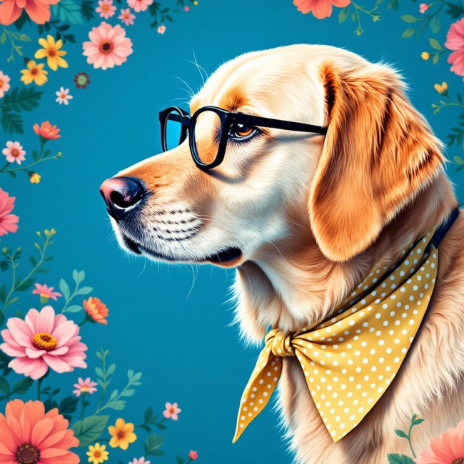 CARRE 20X20 GOLDEN RETRIEVER BANDANA JAUNE DE PROFIL - cretonne 100%...