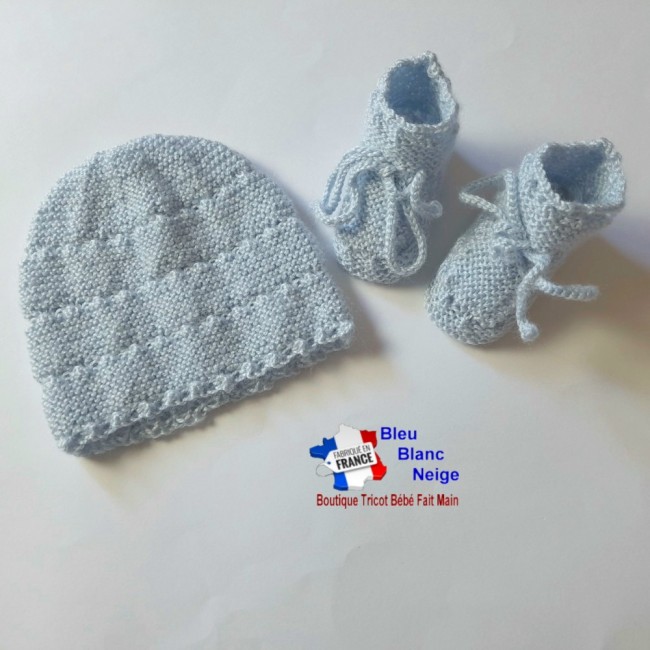 Bonnet chaussons bébé tricotés main
