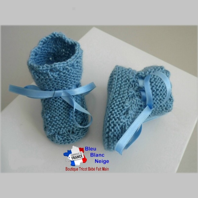 Bonnet chaussons bébé tricotés main 