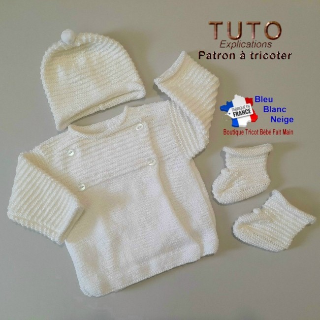 Patron tricot bébé – Naissance - PDF - ensemble Brassière bonnet chaussons - modèle layette à tricoter - cadeau de naissance Patron à tricoter layette tricot