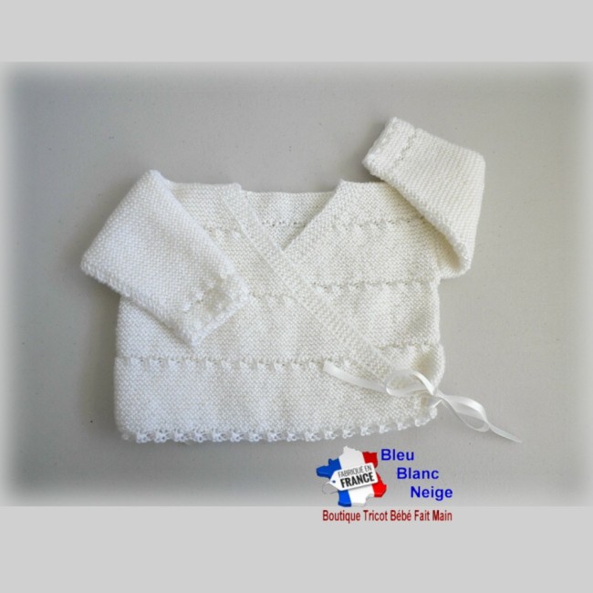 Brassière tricot bébé 3 mois - en laine certifiée OEKO-TEX - tricotée main - layette fait main - cadeau de naissance Brassière modèle layette tricotée main