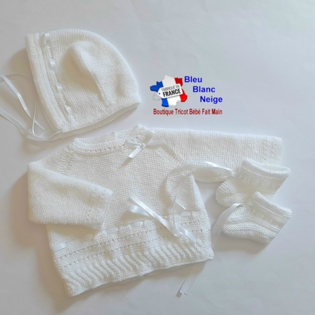 Ensemble tricot bébé 1 mois - Brassière Béguin chaussons - layette tricotée main - cadeau de naissance Ensemble layette bébé tricoté main