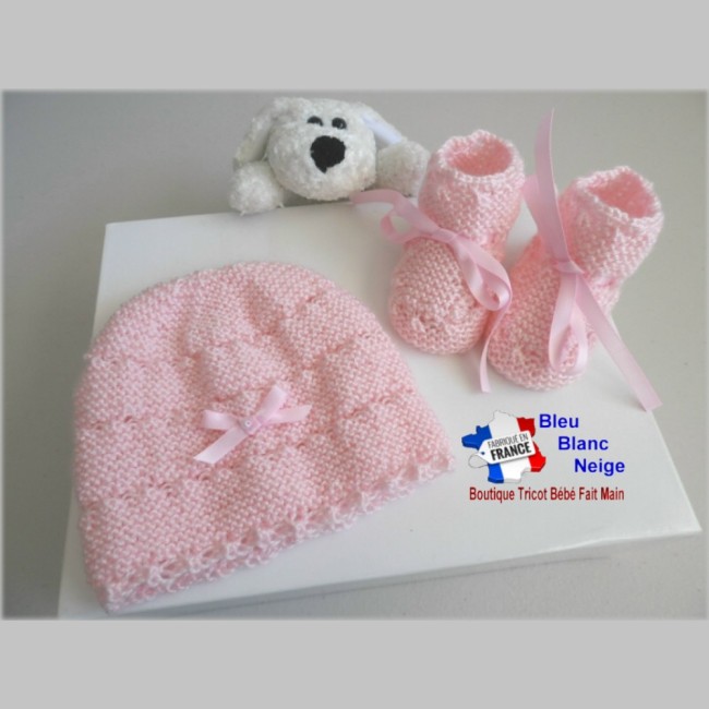 bonnet chaussons bébé tricotés main