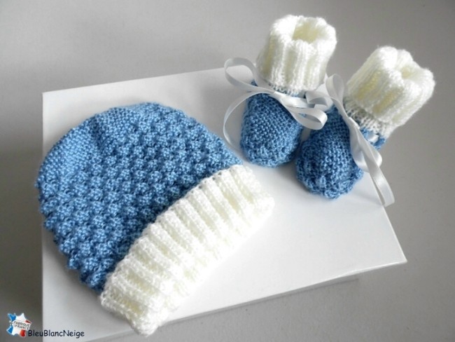 Bonnet chaussons bébé tricotés main
